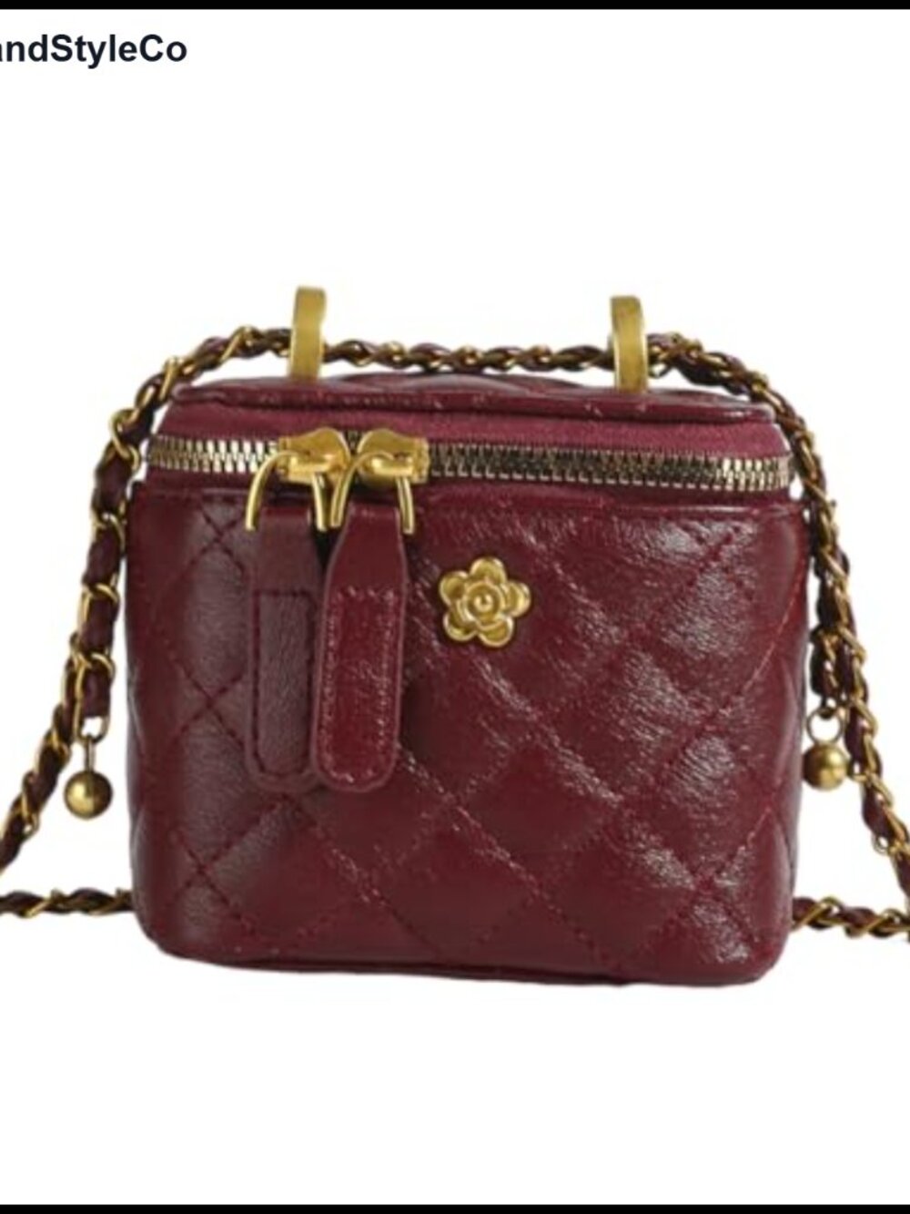 Mini Quilted PU Leather Crossbody Bag Chain Strap Double Zip Women's